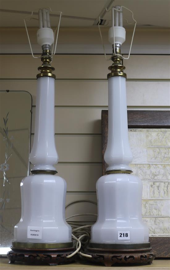 A pair of Victorian opaque glass lamps
